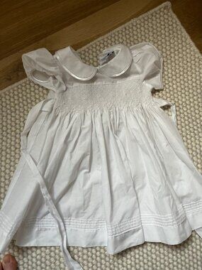 White Smocked Toddler Dress with White Embroidered Details